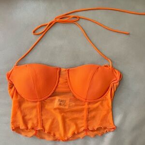 Princess Polly Neon Orange sheer stretch bralette, padded underwire cups, Size 6